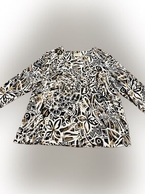Alfred Dunner Black, White & Gold Floral Abstract Top